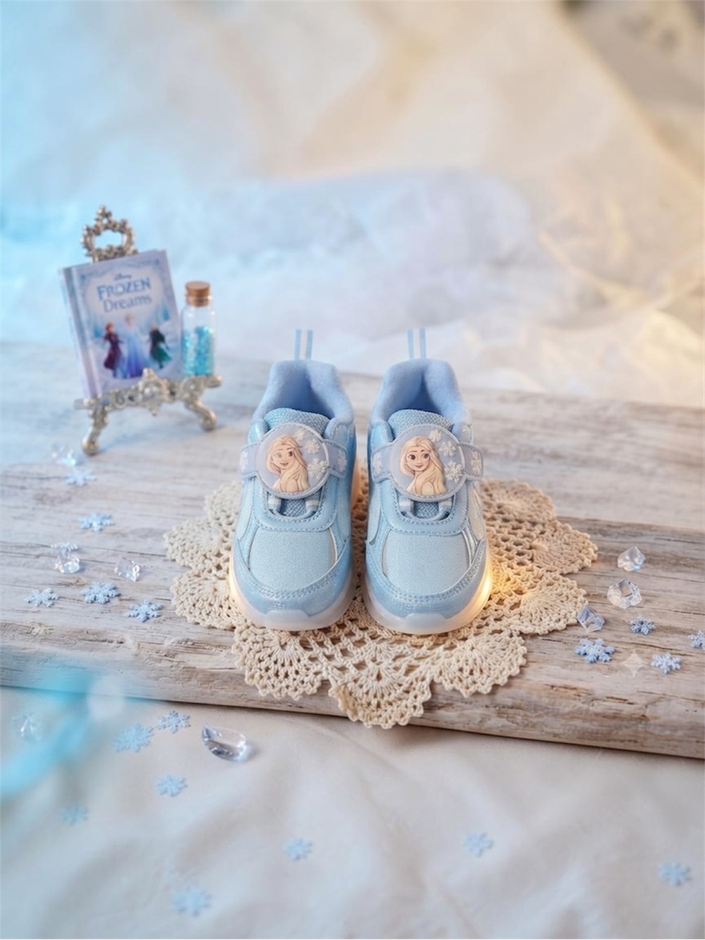 Light-Up Blue Kids Sneakers with Frozen Character Detail - Picture 2 of 9